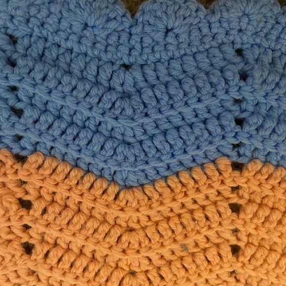 Handmade Crocheted Blue Pink Creme Baby Blanket - Picture 3 of 4